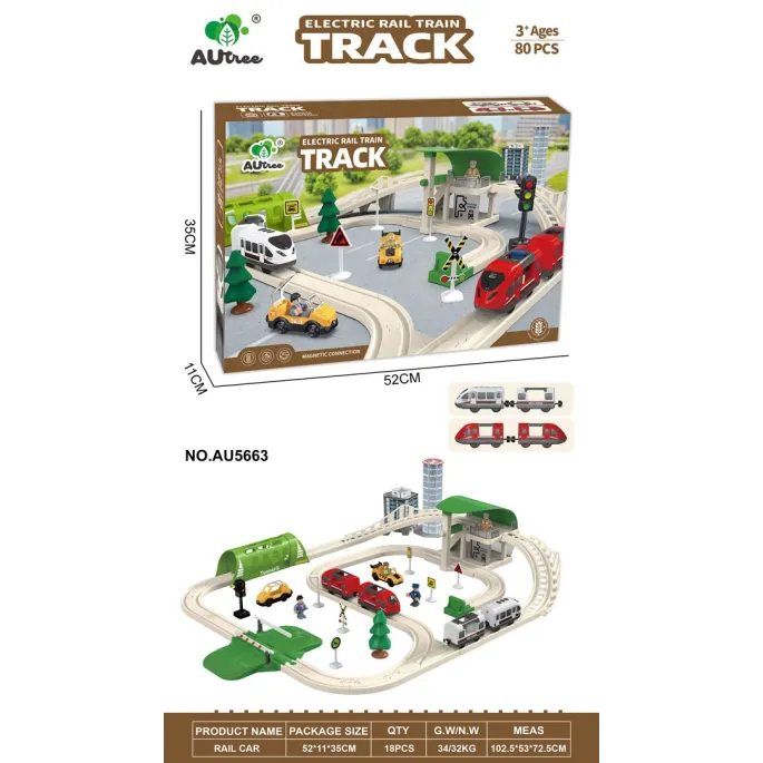 Kolejka Miasto 80 elementów z funkcją świateł i dźwięków na torach