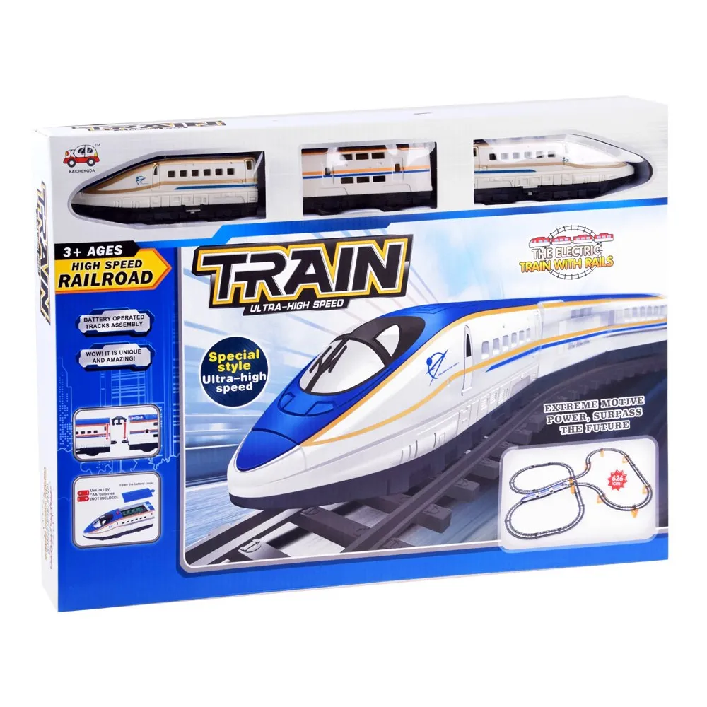 Wszystkie elementy zestawu: lokomotywa, wagony, tory i filary