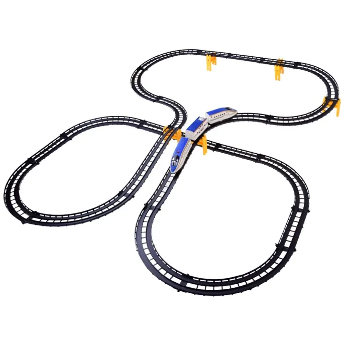 Komplet kolejki podczas zabawy, dzieci układają trasę pociągu