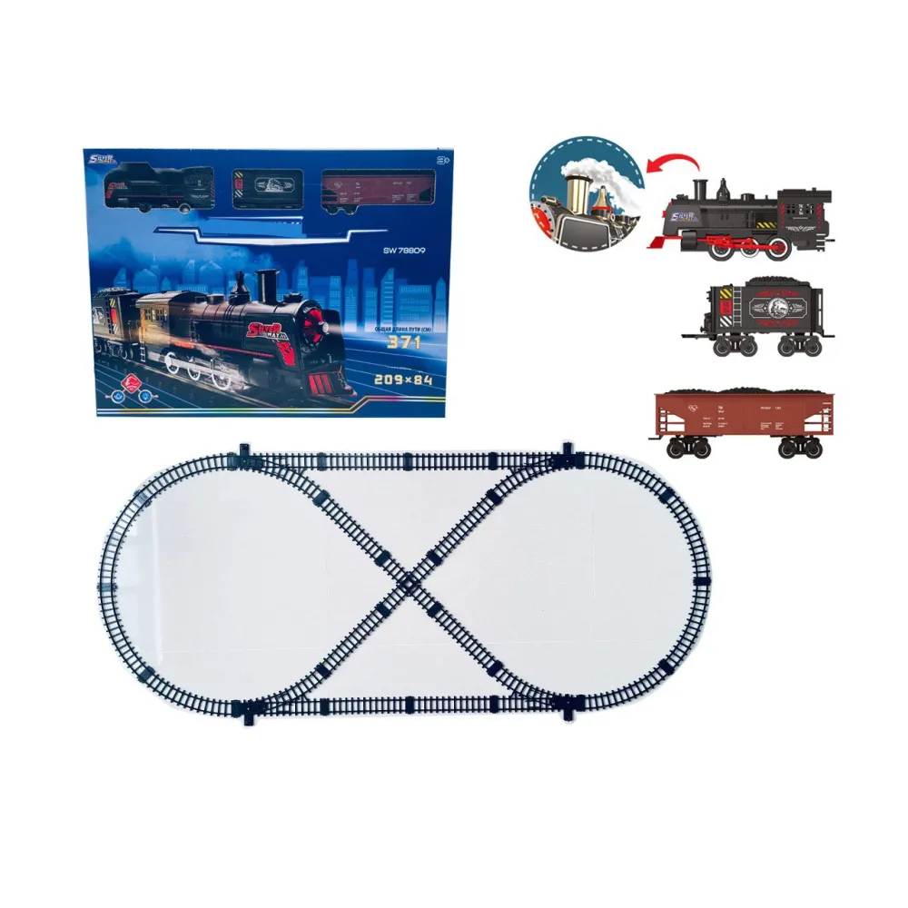 Kolejka retro z funkcją dymu, świateł i dźwięku na torze w stylu klasycznym