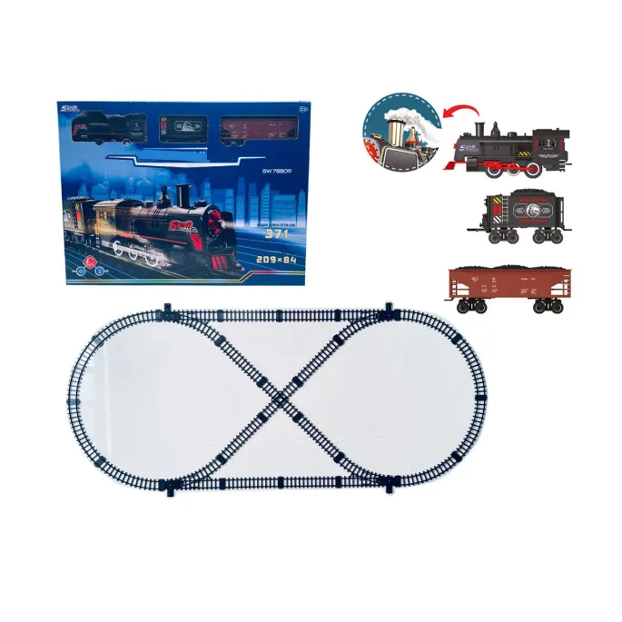 Kolejka retro z funkcją dymu, świateł i dźwięku na torze w stylu klasycznym