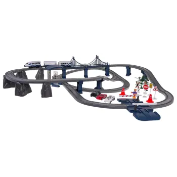 Układ torów, drzewka i akcesoria z plastiku do tematycznej zabawy