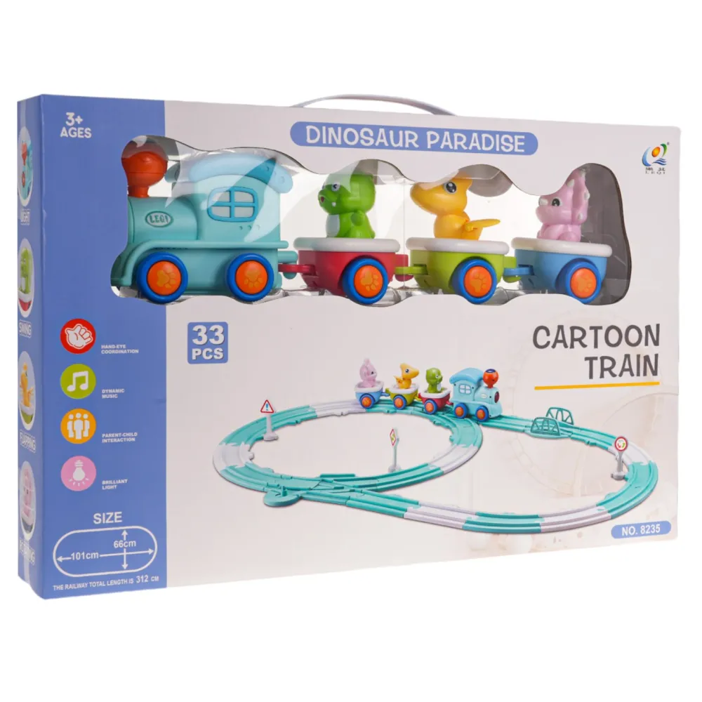 Kolejka Tor Wesoły Dinuś 33el. z kolorową lokomotywą i wagonikami