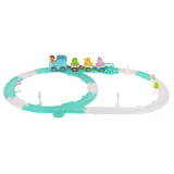 Widok torów kolejki o długości 312 cm ze znakami i drzewkiem