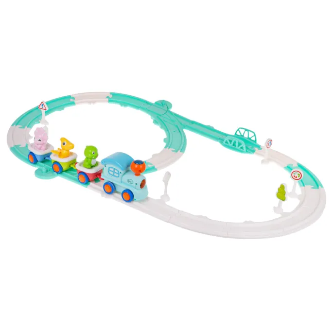 Interaktywna lokomotywa z efektami świetlnymi i dźwiękowymi na torach