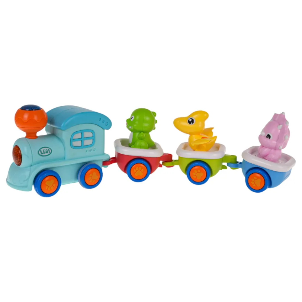 Opakowanie zawierające 33 elementy kolorowej kolejki dinozaurów