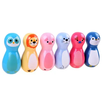 Zestaw kręgli z widocznymi wymiarami na jasnym tle