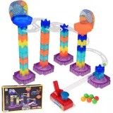 kolorowy tor kulkowy marble run diy z widocznymi przezroczystymi elementami
