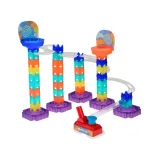 zestaw marble run diy złożony w układ z wyrzutnią i tarczą na kulki