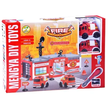 Zestaw klocków STRAŻ POLICJA rozłożony na podłodze