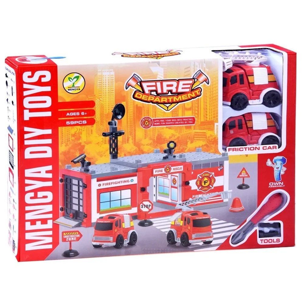 Zestaw klocków STRAŻ POLICJA rozłożony na podłodze