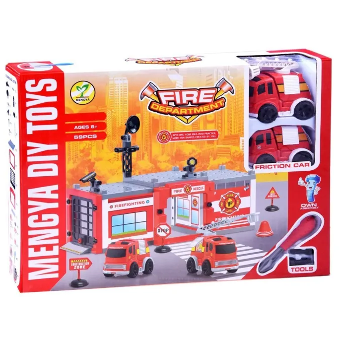 Zestaw klocków STRAŻ POLICJA rozłożony na podłodze