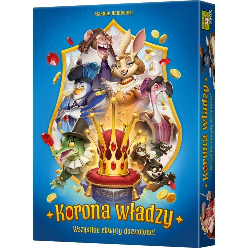 Pudełko gry Korona władzy REBEL z widocznymi elementami zestawu