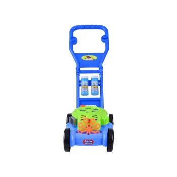 Kolorowe bańki unoszące się za kosiarką podczas zabawy