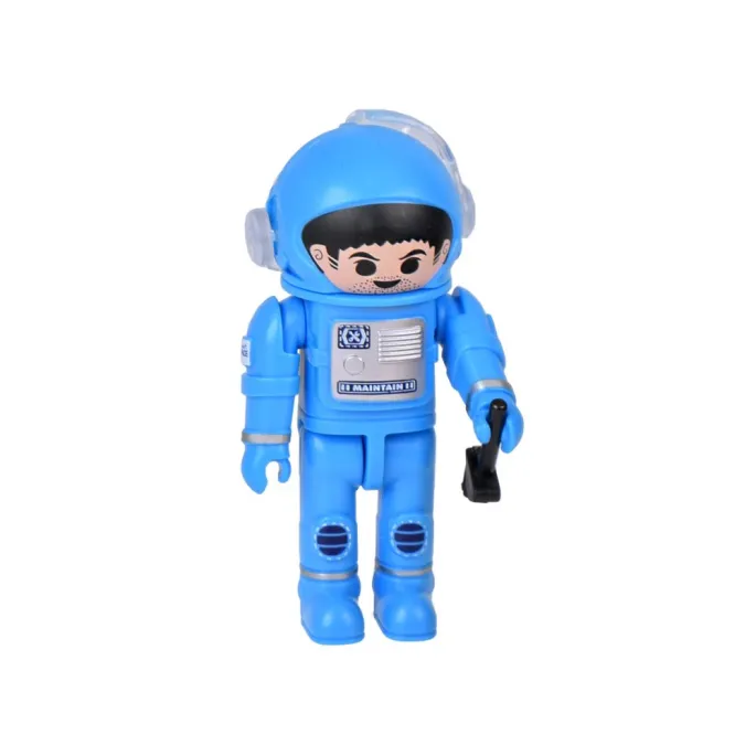 figurka astronauty w niebieskim kombinezonie w pojazdzie