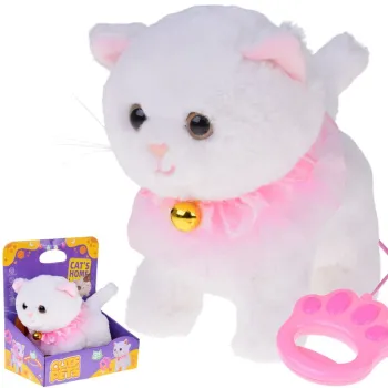 Kotek interaktywny na smyczy z błyszczącymi oczkami i pelerynką