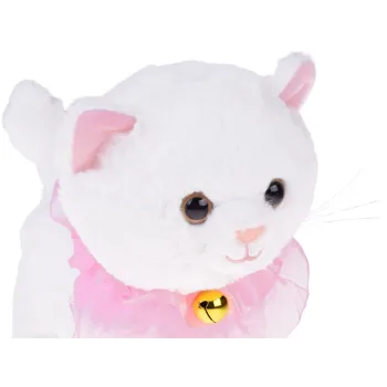 Zbliżenie na dekoracyjny dzwoneczek przy szyi pluszowego kota