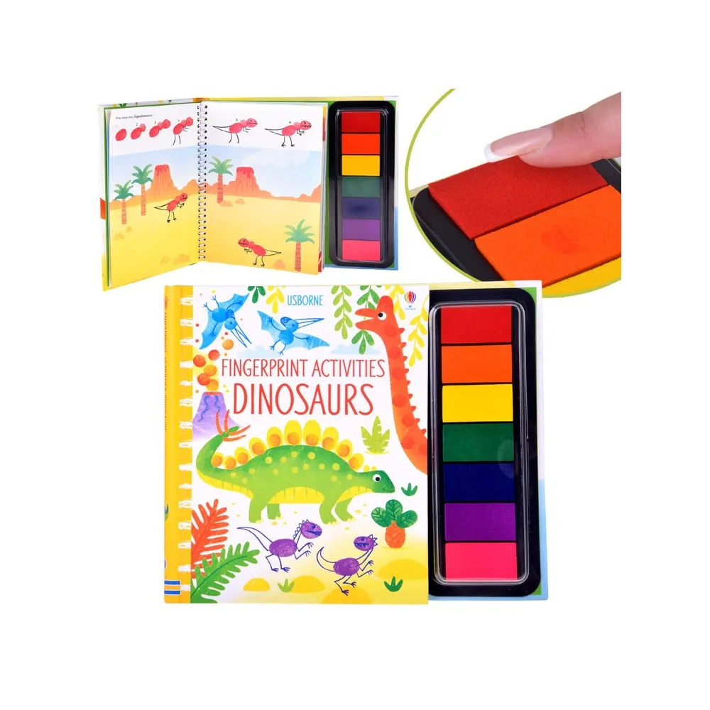 książeczka do malowania palcami z dinozaurami na okładce