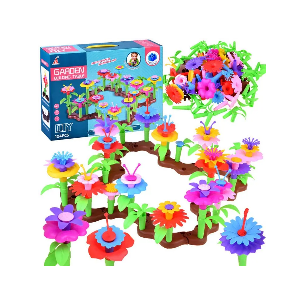 klocki rabatka kwiatki 104ele widok całego zestawu na białym tle
