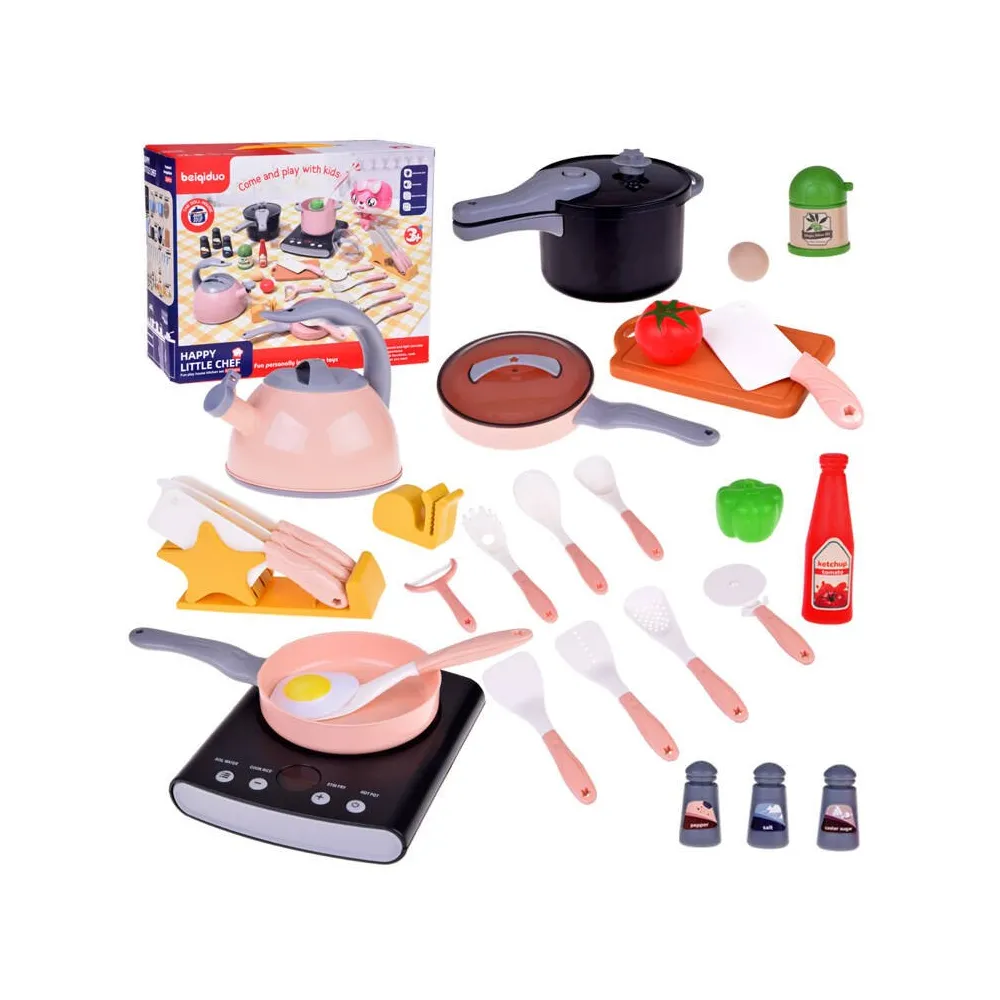zestaw małego kucharza z kuchenką elektryczną i akcesoriami kuchennymi