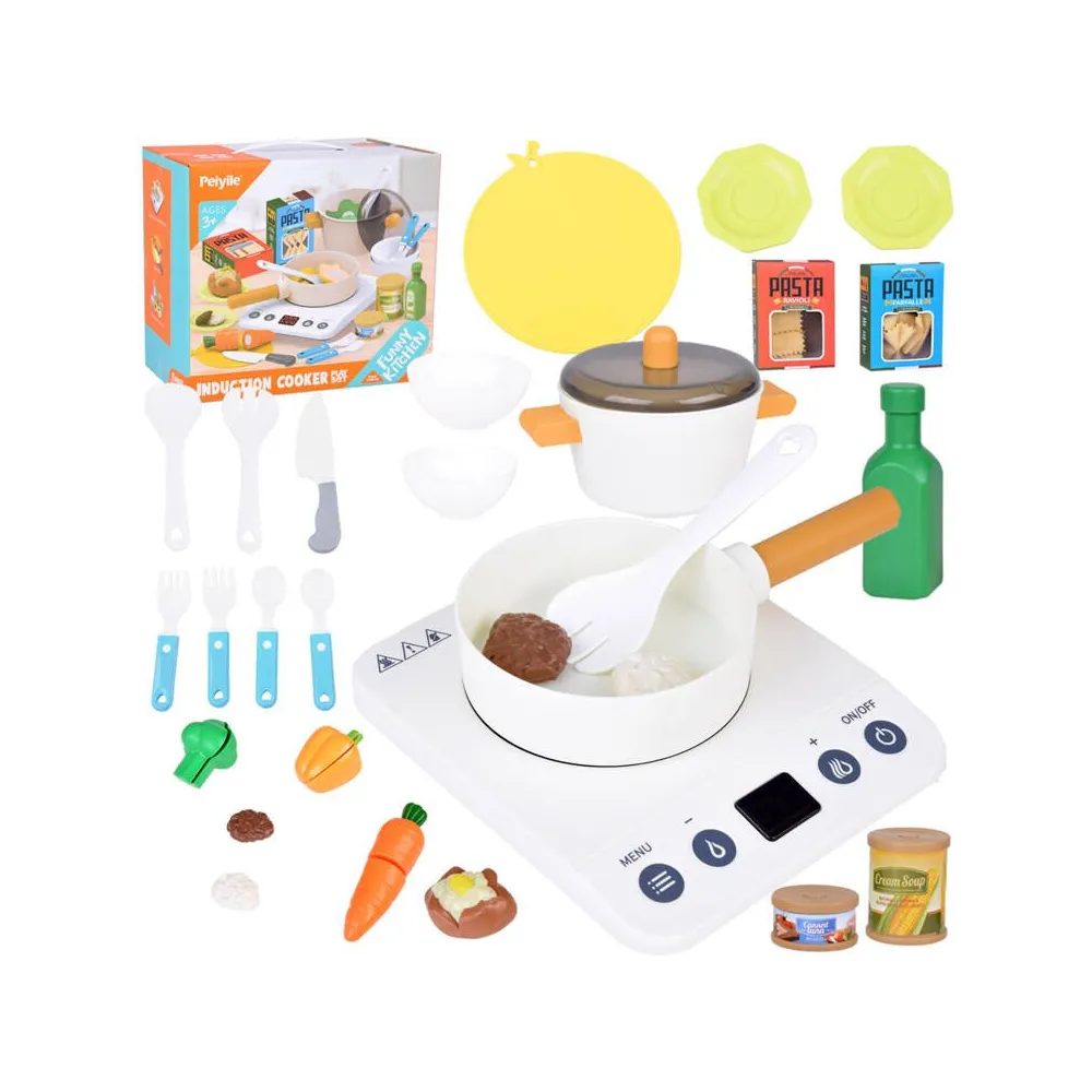 zestaw kuchenny z kuchenką indukcyjną i akcesoriami widok ogólny