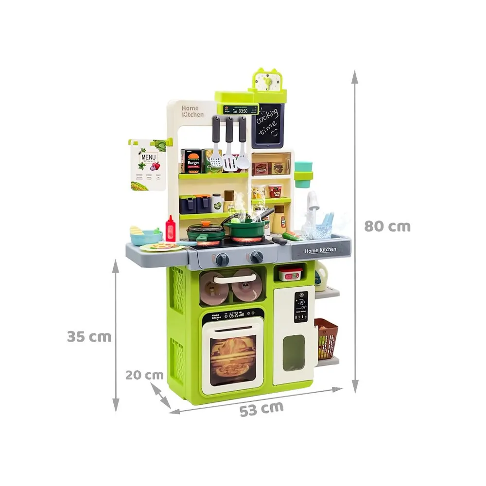 zbliżenie na podświetlane palniki i panel sterujący kuchni zabawkowej