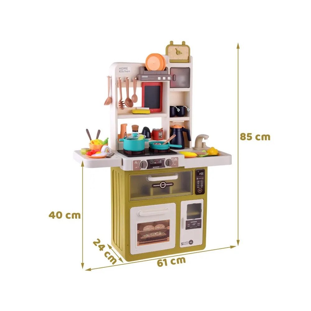plastikowa kuchnia dziecięca z zielonymi i kremowymi elementami