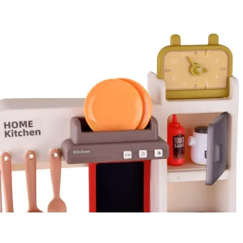 akcesoria kuchenne: garnki, talerze, przybory, warzywa i owoce do zabawy