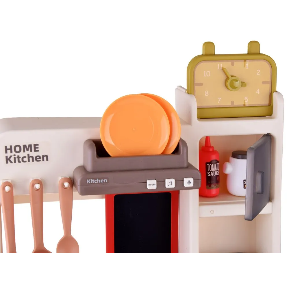 akcesoria kuchenne: garnki, talerze, przybory, warzywa i owoce do zabawy