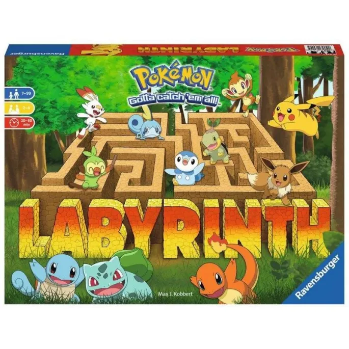 Plansza do gry Labyrinth Pokemon z figurkami i kaflami labiryntu w kolorach
