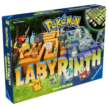 Gra planszowa Labyrinth Pokemon z planszą świecącą w ciemności oraz figurkami