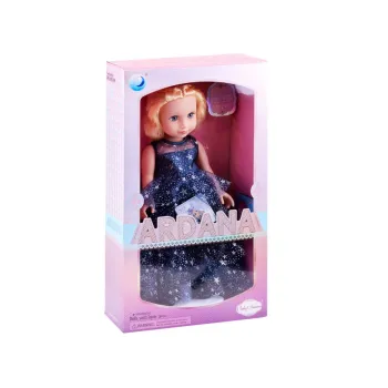 Granatowa balowa suknia lalki z widocznym detalem wzoru