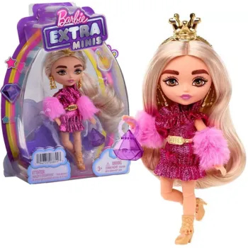 Lalka Barbie EXTRA MINIS w imprezowej różowej stylizacji na stojaku