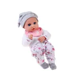 Komplet akcesoriów: talerzyk, widelec, łyżeczka i grzechotka przy lalce