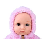 Różowa bluza z kapturem i szare getry w kropki na lalce