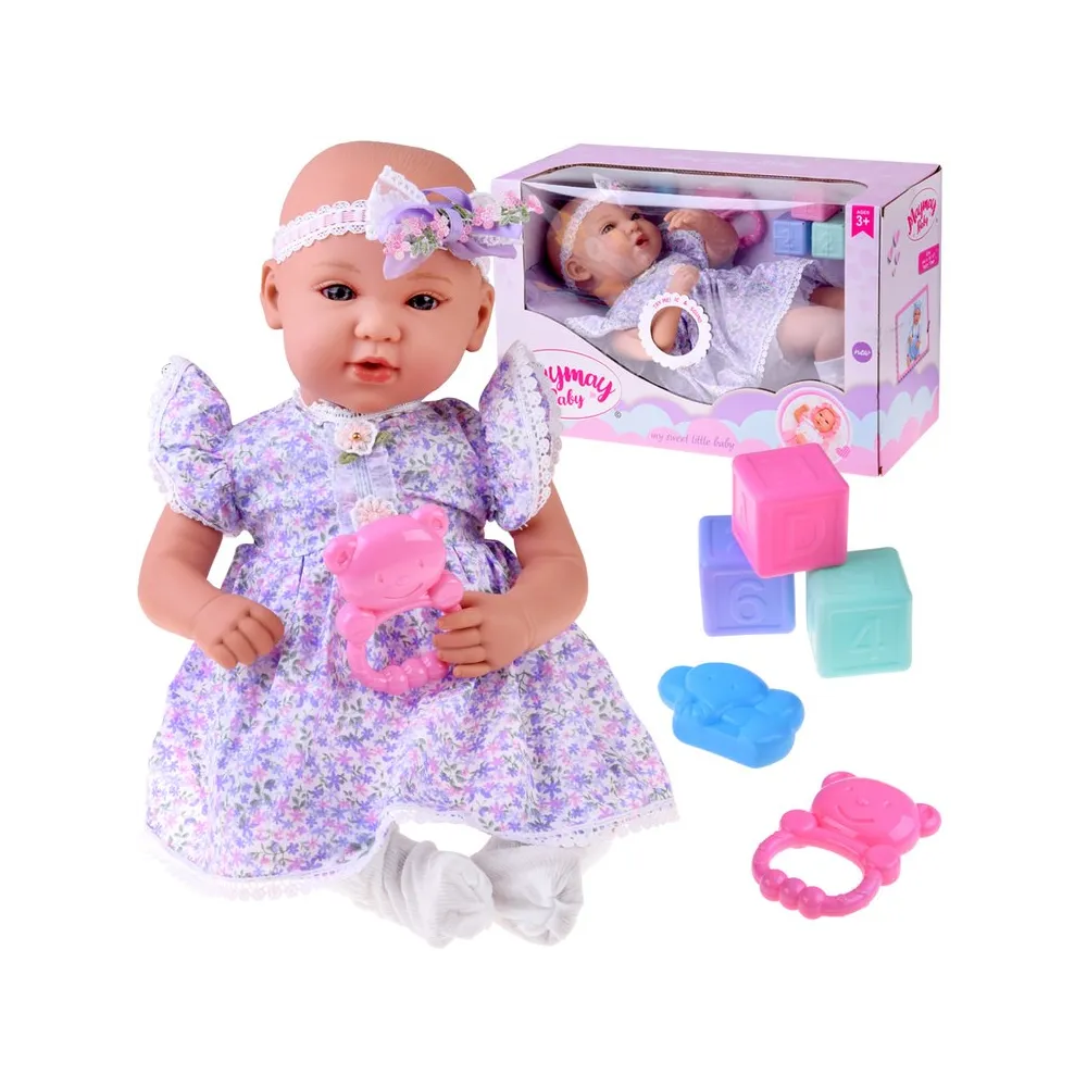 Interaktywna lalka bobas 46 cm w liliowej sukience z akcesoriami