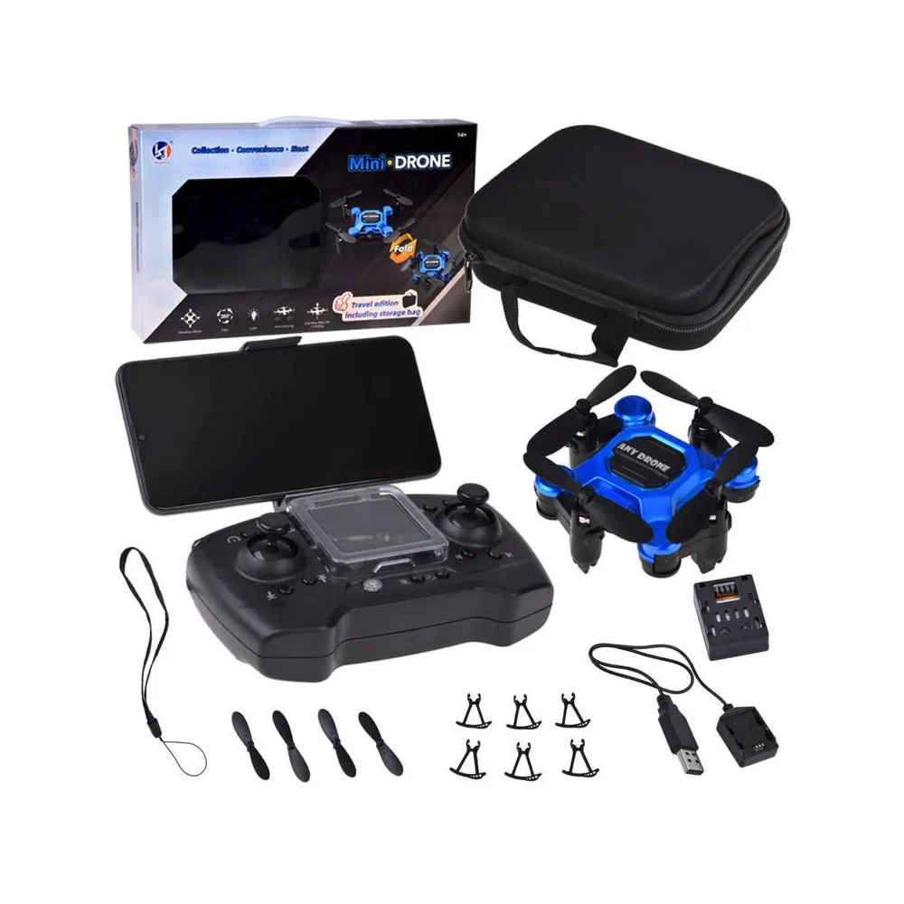 mini dron rc0656 z rozłożonymi ramionami na białym tle