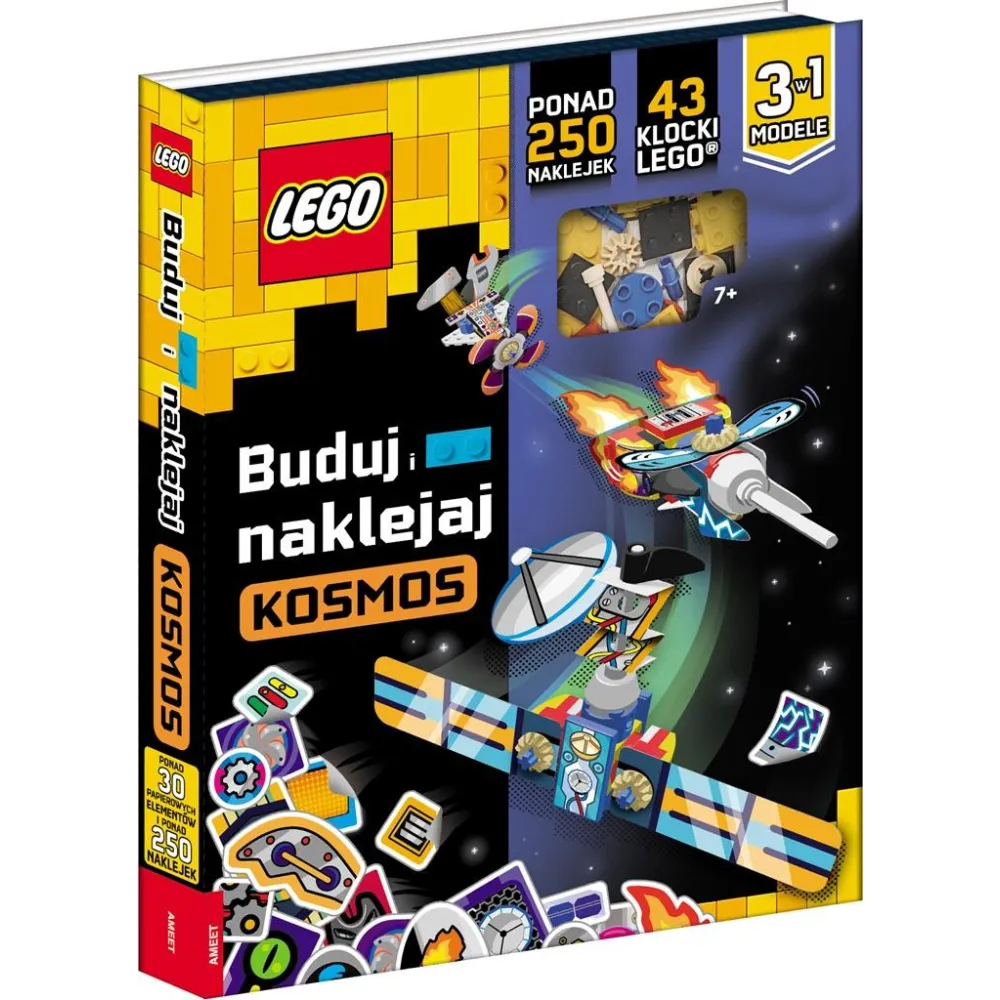 Zestaw LEGO Books Kosmos Buduj i naklejaj z klockami i naklejkami na tle scenki