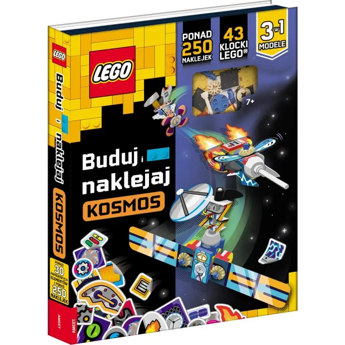 Zestaw LEGO Books Kosmos Buduj i naklejaj z klockami i naklejkami na tle scenki