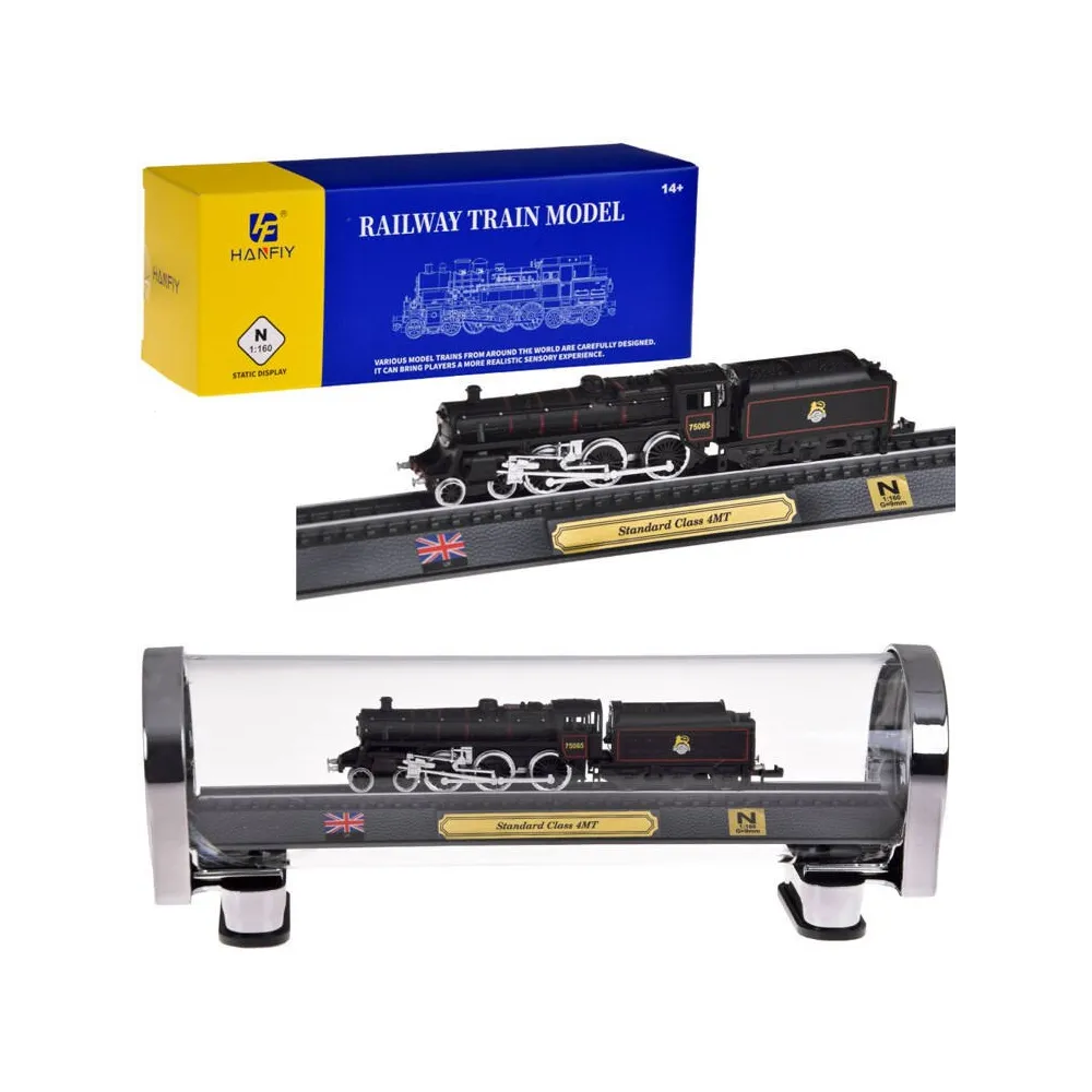 Model lokomotywy Standard Class 4MT na podstawce imitującej tory