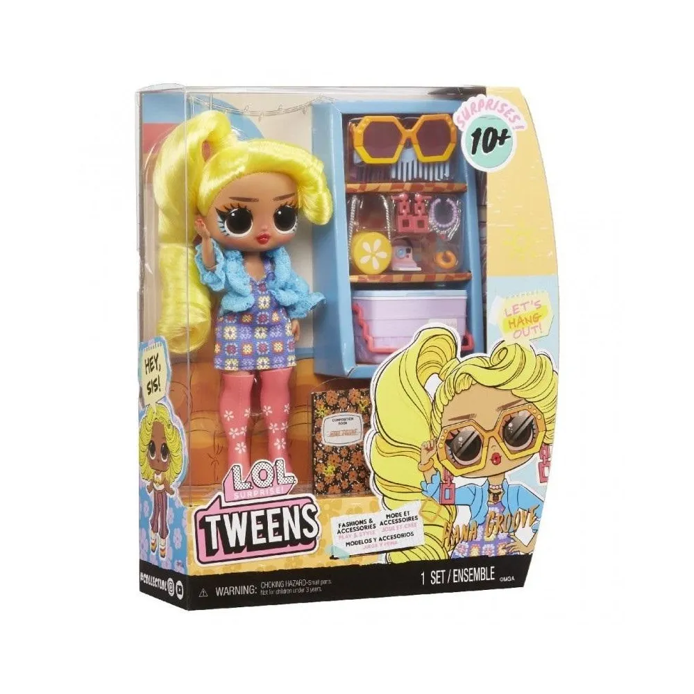 LOL Surprise Tweens Core Doll Hana Groove z modowymi akcesoriami na białym tle