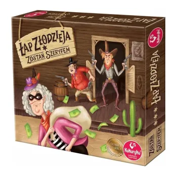 Gra planszowa Łap złodzieja z planszą, kartami i mazakiem na stole