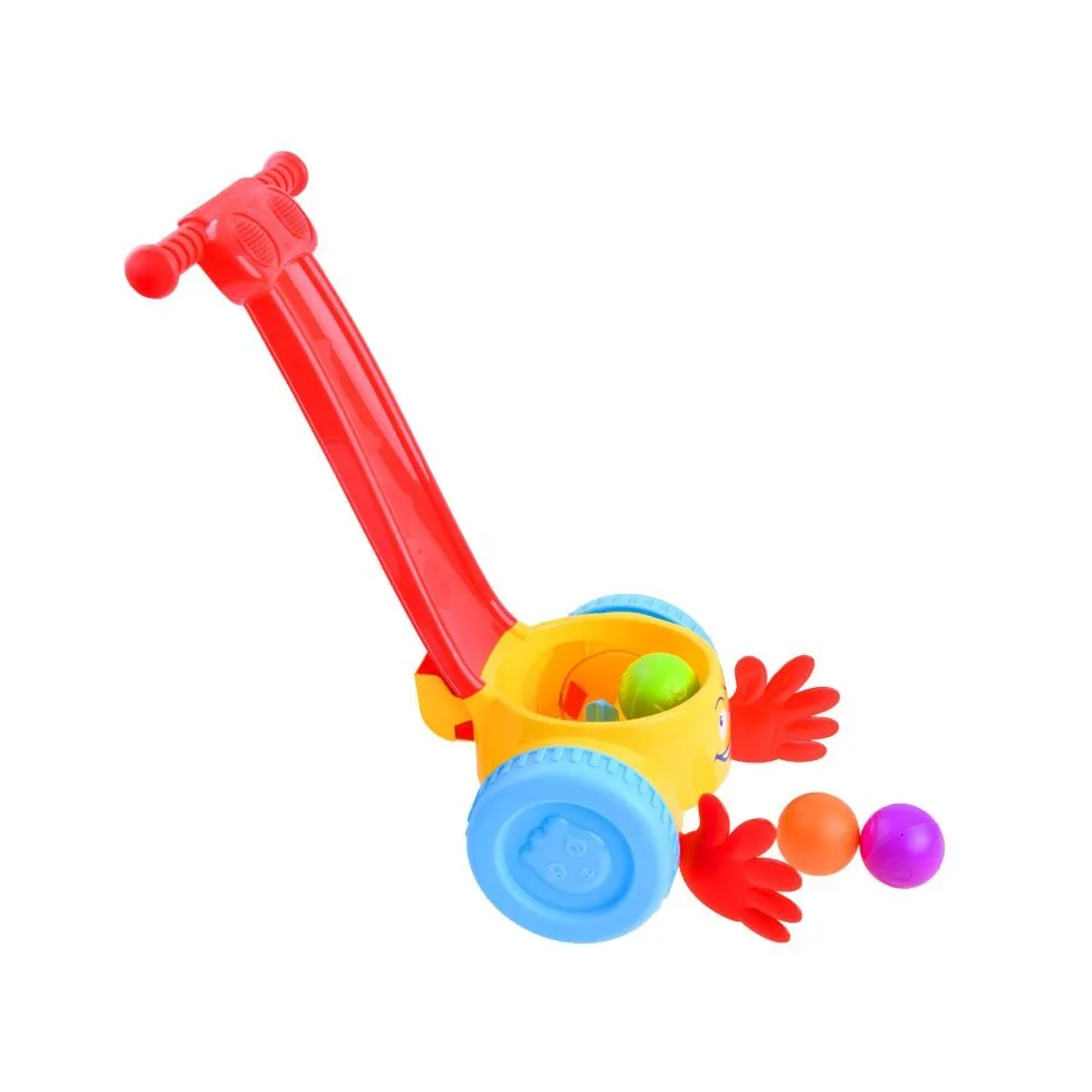 energetyczne kolory i uśmiechnięta buzia zabawki pchacz