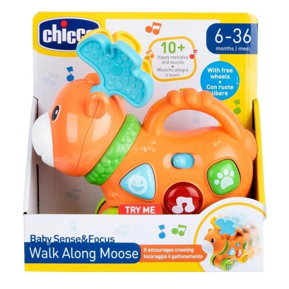 interaktywny łoś na kółkach z poręcznym uchwytem i barwnym porożem