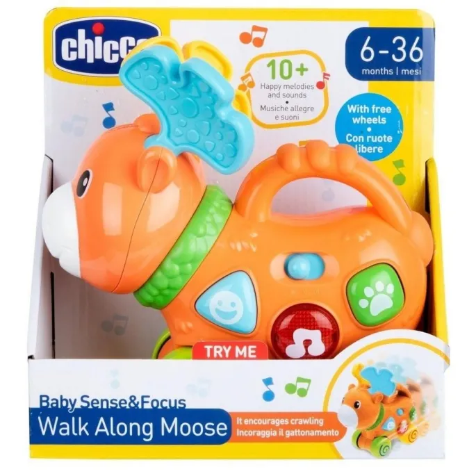 interaktywny łoś na kółkach z poręcznym uchwytem i barwnym porożem