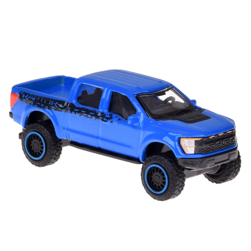 Widok kolekcjonerskiego zestawu Maisto Ford F-150 z łodzią z profilu