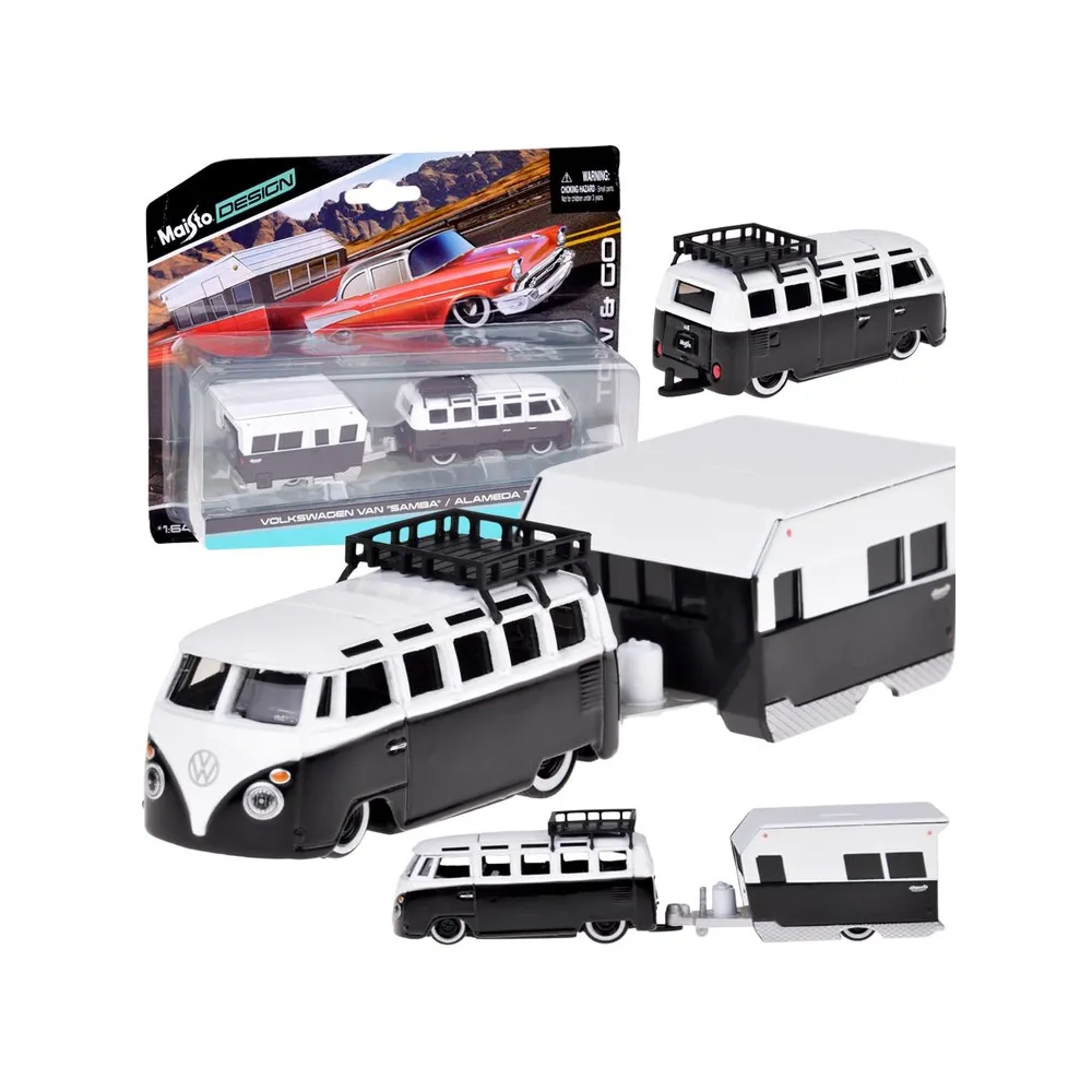 Volkswagen Van Samba z przyczepą Alameda w skali 1:64 widok z boku