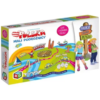 Plansza i elementy gry Mali Podróżnicy-Polska widoczne z góry