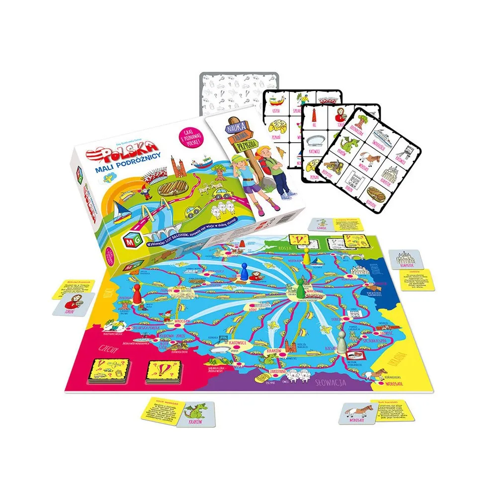 Zbliżenie na karty atrakcji z gry Mali Podróżnicy-Polska
