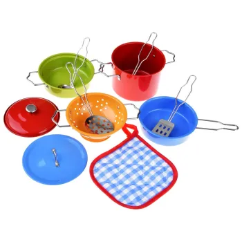 ozdobne pudełko z kompletem naczyń kuchennych do zabawy